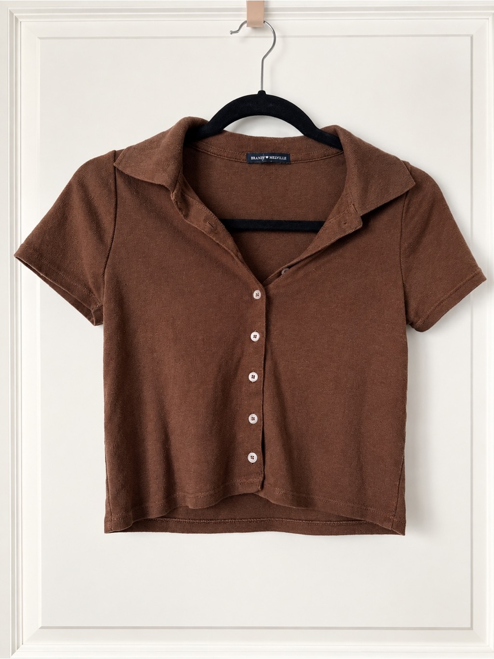Brandy Melville Brown Short-Sleeve Button Front Polo Top